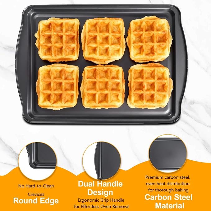 Baking Sheet with Cooling Rack Set,Carbon Steel Cookie Sheets with Rack for Baking Roasting,Nonstick Baking Pans, 17 x 11 x 0.5 Inches (2 Set)