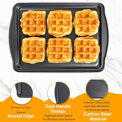 Baking Sheet with Cooling Rack Set,Carbon Steel Cookie Sheets with Rack for Baking Roasting,Nonstick Baking Pans, 17 x 11 x 0.5 Inches (2 Set)