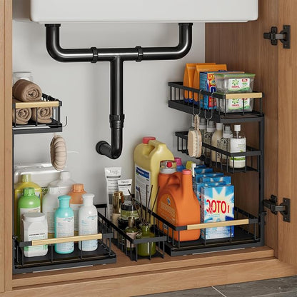 Under Sink Organizer and Storage for Bathroom and Kitchen - Under Cabinet 1 Pack 3 Tier Pull Out Shelf Organizers - Slide Out Drawer Organization for Home Cabinets Shelves and Drawers
