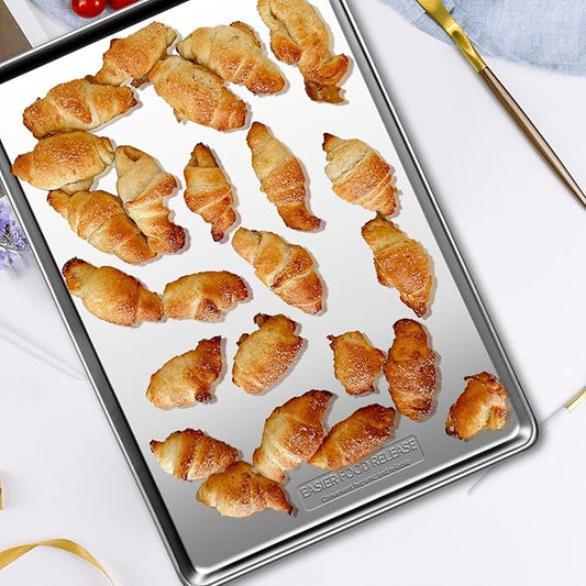 Commercial Quality Baking Sheet Pan Set, Natural Stainless Steel Cookie Sheet, Warp Resistant Nonstick Baker's Half Sheet Pan, Large Thick Cookie Tray Pans for Baking, Roasting(2 Pack, 18X13Inch)