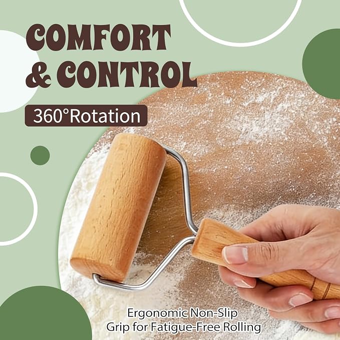 Small Wooden Rolling Pin for Baking, 7 Inch Mini Dough Roller, Non Stick Pizza Roller for Pastry Cookie Tortilla Dumpling Fondant Pie Crust Pasta (GMZ-T)