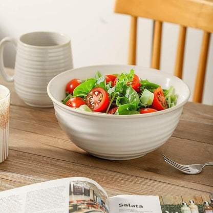 Serving Bowls Set of 2, 60 Ounce Ceramic Large Bowls, Deep Kitchen Bowls for Salad Soup Ramen Pasta Cereal Fruit, Microwave Oven Dishwasher Safe, Ideal for Home Dining & Gifting, Creamy White