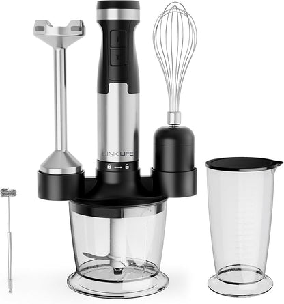 1200W Immersion Blender Handheld, 5-in-1 Variable Speed Emulsifier Hand Blender Stick with Whisk Chopper Milk Frother Mixing Cup and Storage Rack for Kitchen Soup, Purees, Baby Food and Smoothies