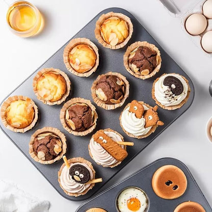 48 Cup Mini Muffin Pan Set of 2, Carbon Steel Nonstick Baking Molds, BPA Free, Easy Release & Clean, Oven Safe Mini Cupcake Tin (Black)