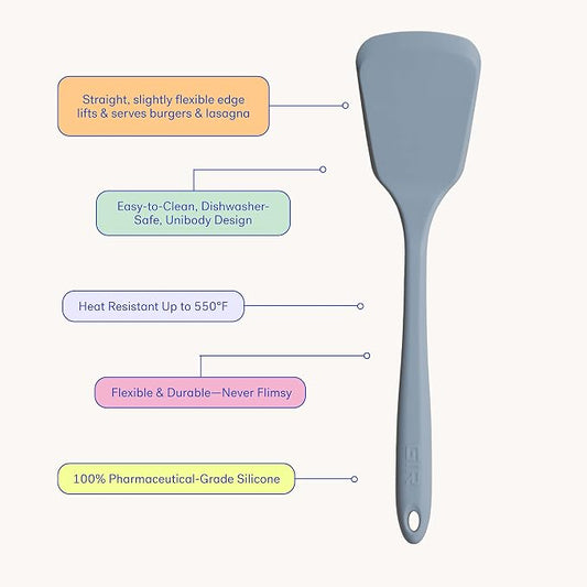 GIR: Get It Right Silicone Spatula Turner - Heat-Resistant & Non-Stick Core with Flexible Tip - Pancake Flipper - Dishwasher Safe, Ultimate Turner - 13IN - Slate