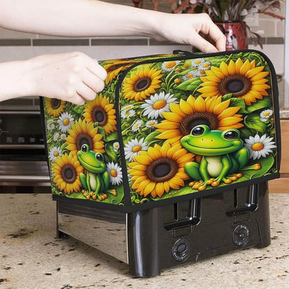 Sunflower Frog Toaster Cover 2 Slice Wide Slot Washable Kitchen Appliance Covers Fingerprint Bread Machine Dust Cover Small Toaster Oven Accessories Covers Bread Maker Bag Women Gift