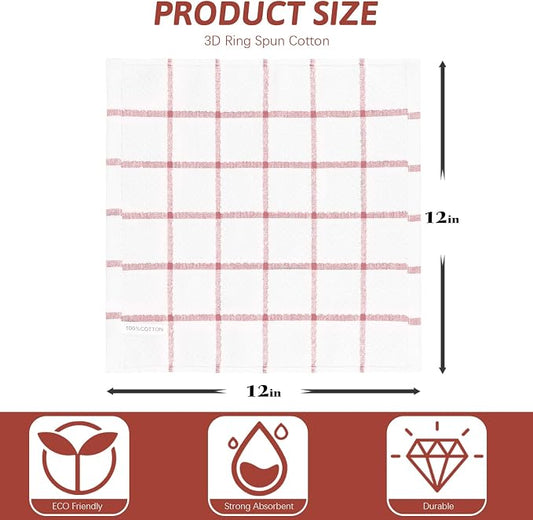 Nialnant 8 Pack Dish Cloths for Washing Dishes, 100% Cotton Reusable Cleaning Rag, Quick Drying Dish Towels for Kitchen,12x12 Inches, Red