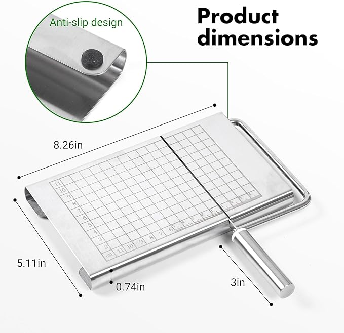 Stainless Steel Cheese Slicer - Multipurpose Cheese Cutter for Block Cheese, Butter, Fruits & Vegetables - Easy to Clean, Dishwasher Safe