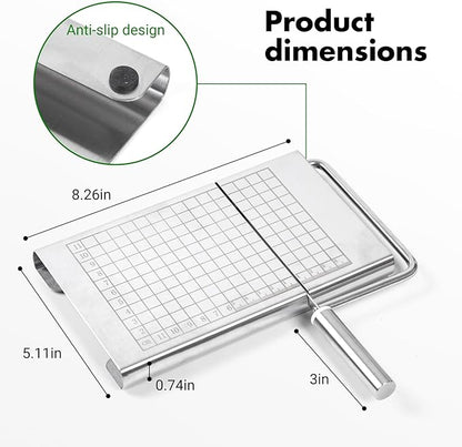Stainless Steel Cheese Slicer - Multipurpose Cheese Cutter for Block Cheese, Butter, Fruits & Vegetables - Easy to Clean, Dishwasher Safe