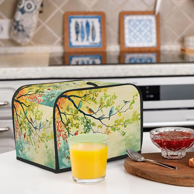 Animal Bird Toaster Cover 2 Slice Wide Slot Washable Toaster Covers | Tree Art Dust and Fingerprint Protection Bread Maker Covers for Kitchen Accessories Decor Bakeware Women Gift