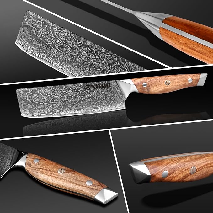 Damascus Steel 7-Inch Nakiri Knife with Olive Wood Handle - Sharp Precision Kitchen Knife for Professional & Home Chefs
