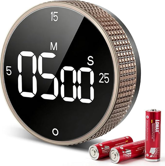 Digital Kitchen Timer, Large Display Magnetic Countdown Countup Timer, 3 Preset Times (5, 15, 25),Volume & Brightness Adjustable for Cooking Classroom Studying, Easy for Kids(Gunmetal 1PCS)