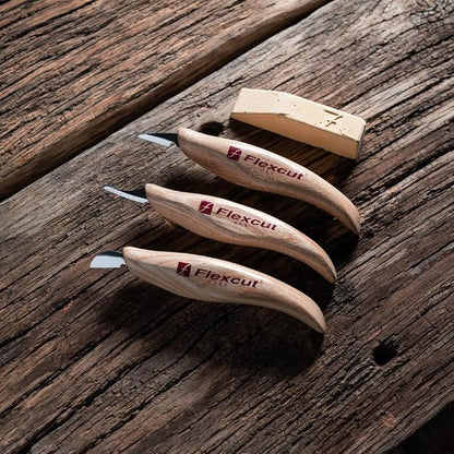 Flexcut Wood Carving Set | Detail Knife Set, with Mini-Pelican, Carving, and Detail Knife | 1095 High Carbon Steel Blades | KN400 | Made in the U.S.A