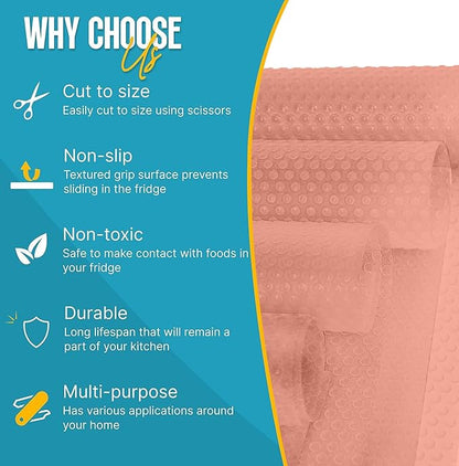 Refrigerator Liners for Shelves by Linda’s Essentials - Easy to Clean Fridge Liner with Spill Protection Fridge Shelf Liners & Drawer Liner, Nonslip BPA-Free Refrigerator Mats (Pink Roll)
