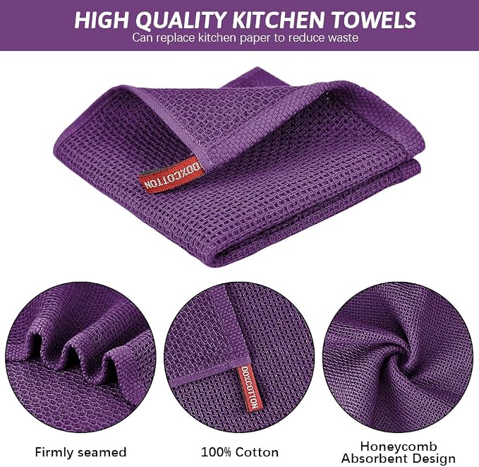 Nialnant 6 Pack Kitchen Dish Cloths,100% Cotton Dish Rags for Washing Dishes,Super Soft Absorbent Cleaning Rags-Purple,12x12 Inch