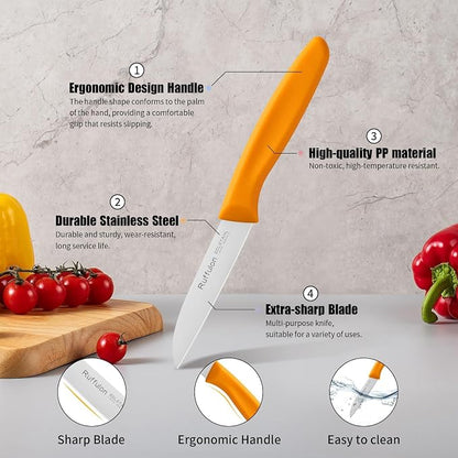 Stainless Steel Paring Knife Set (6 Pieces),Ultra Sharp Vegetable and Fruit Knife, Colorful Paring Knife with Straight Edge,Small Kitchen Knife with PP Plastic Ergonomic Handle