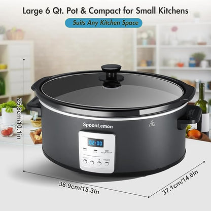 7QT Slow Cooker, Electric Programmable Cooker with 20H Timer & 3 Heat Settings, Oval Ceramic Pot — Ideal for Family Meals & Meal Prep, Compatible with 20 Count 13"x21" Cooking Liners