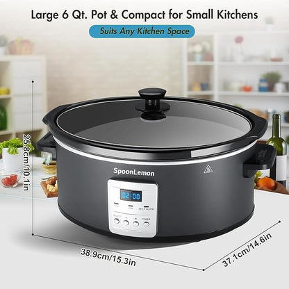 7QT Electric Slow Cooker with Digital Timer, 20H Programmable & 3 Heat Settings, Oval Ceramic Pot, Large Capacity for Family Dinner, Meal Prep, Compatible with 30 pcs 13"x21" Cooking Liners