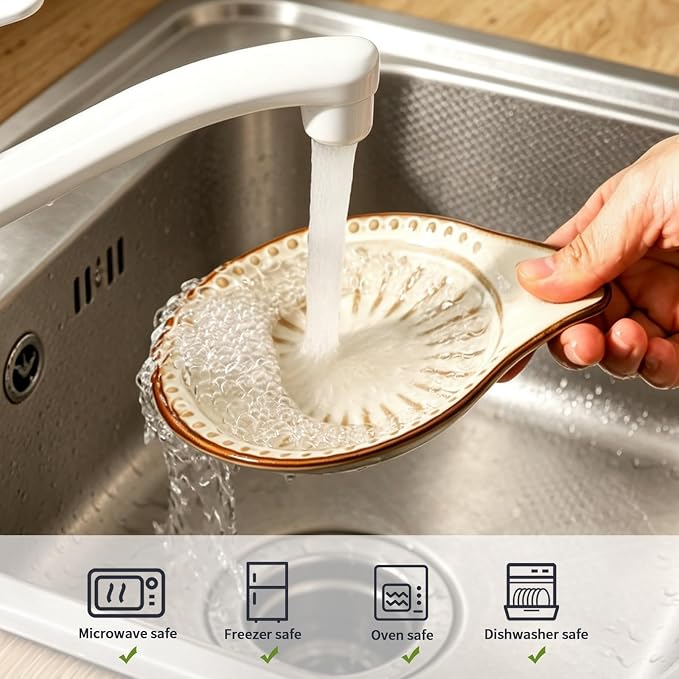Spoon Rest for Stove Top, Ceramic Spoon Holder for Kitchen Counter, 5.1 Inch Heat-Resistant Cooking Utensil Rest for Coffee Spoon Dish & Spatula Tray, Dishwasher Safe, Beige