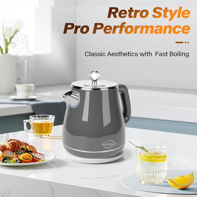 Retro Electric Kettle 1.8L, All Stainless Steel Hot Water Electric Kettle for Boiling Water, BPA Free Tea Kettle, 1350W Fast Boil, Auto Shut Off & Boil-Dry Protection