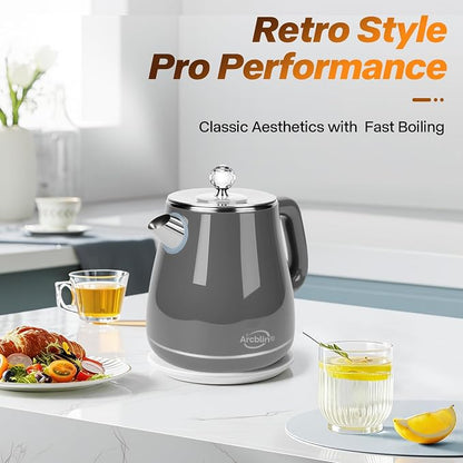 Retro Electric Kettle 1.8L, All Stainless Steel Hot Water Electric Kettle for Boiling Water, BPA Free Tea Kettle, 1350W Fast Boil, Auto Shut Off & Boil-Dry Protection