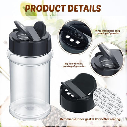 Jadive 36 Pcs 5.5 oz Plastic Spice Jars with Shaker Lids Clear Spice Bottles Plastic Seasoning Containers Empty Shaker for Kitchen Storing Herbs Seasoning Powders Pepper Dry Goods (Black)