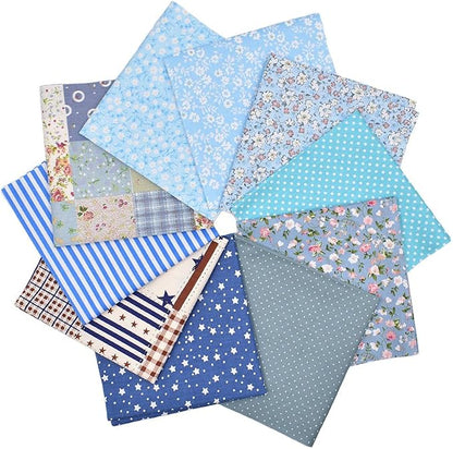 10pcs 12 x 12 inches (30cmx30cm) Print Blue Series Fabric Bundle Squares Patchwork DIY Sewing Scrapbooking Quilting Pattern Artcraft