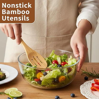 Premium Bamboo Utensils - Smooth Bamboo Spoons for Cooking,Wooden Cooking Utensils Set of 5,Apartment Bamboos Spatula for Nonstick Pan,House Warming Gifts New Home