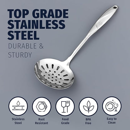 Zulay Kitchen Stainless Steel Slotted Spoon - 14.5” Large Skimmer Frying Spoon for Draining & Serving - Heat-Resistant, Rust-Proof & Dishwasher Safe Kitchen Utensil for Everyday Use
