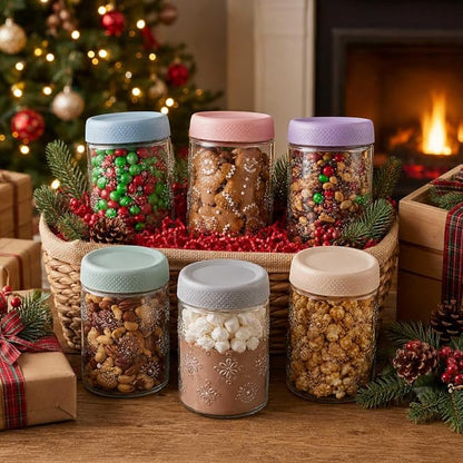 ColoVie 6-Pack Glass Overnight Oats Containers with Airtight Lids - 16oz Decorative Mason Jars for Meal Prep, Chia Seed Pudding, Salad, Snacks & Spice Storage - Wide Mouth, Dishwasher Safe