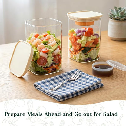 LIBWYS 39oz Large Glass Salad Jars with Lids Meal Prep, 5pack Square Containers for Home Storage & Lunch, Built-In Leakproof Compartments, Wet/Dry Separation for Salad Dressing & Ingredients