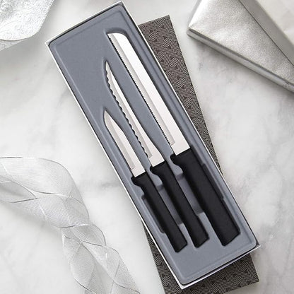 Rada Cutlery Sensational Serrations Gift Set (G254), 3-Piece Knife Set, Stainless Steel Blade, Black Handle
