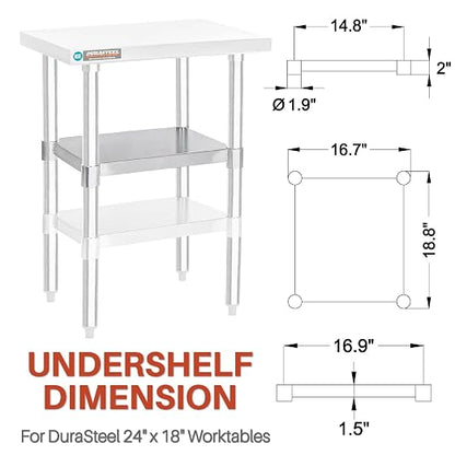 DuraSteel Galvanized Under Shelf for Work Tables - Extra Adjustable Lower Shelf for 24" x 18" Stainless Steel and Wooden Worktables - Fits for use in Restaurant, Warehouse, Home, Kitchen, Garage