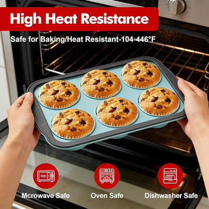 RAYBIN 2 Pack Silicone Muffin Pans for Baking with Metal Frame,Nonstick 6 Cup Silicone Cupcake Pans Egg Molds, Muffin Tins Easy to Pop Egg Baking Pan for Oven,BPA Free