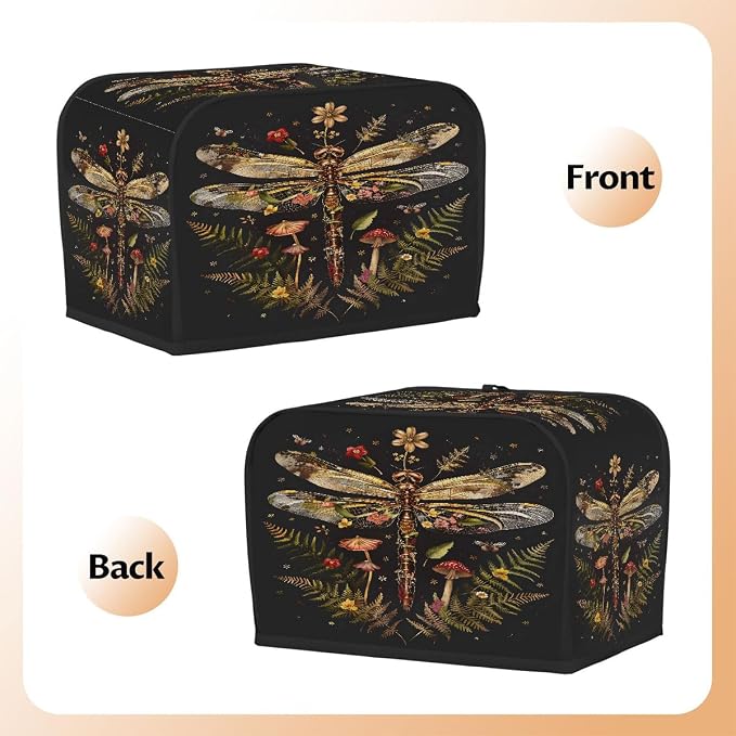 Animal Dragonfly Toaster Cover 4 Slice Wide Slot Washable Toaster Covers | Flower Art Dust and Fingerprint Protection Bread Maker Covers for Kitchen Accessories Decor Bakeware Women Gift
