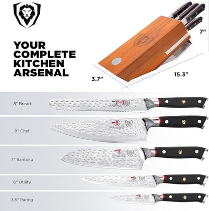 Dalstrong 5-Piece Japanese Knife Block Set — 66-Layer Damascus AUS-10V Steel (8–12° Edge), Chef + Santoku + Utility + Bread + Paring — Shogun ELITE For Serious Home Cooks & Culinary Gifts