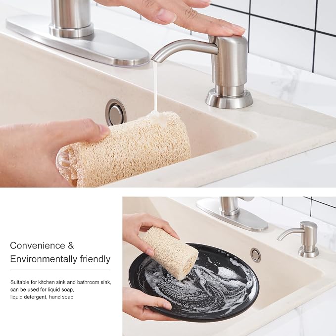 GAGALIFE Built in Counter Soap Dispenser (Brushed Nickel) for Kitchen Sink and Soap Dispenser Extension Tube, Anti-Leakage Upgrade with 40" Soap Tube No More Top Refill
