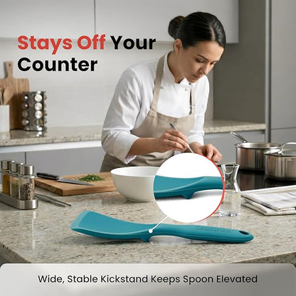 Silicone Spoon Spatula for Cooking - Multifunction Scoop Spatula Spoonula - Heat Resistant Cooking Spoon for Nonstick Cookware - Large Silicone Kitchen Spoon - Seamless Design (Teal,1pc)