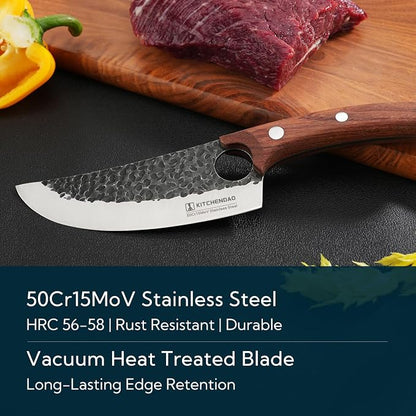 KITCHENDAO Chef Knife 6 Inch Super Sharp Viking Knife with Finger Hole Full Tang Kitchen Knife with Ergonomic Rosewood Handle for Slicing, Deboning and Cutting, Gift Box for Family and Friends