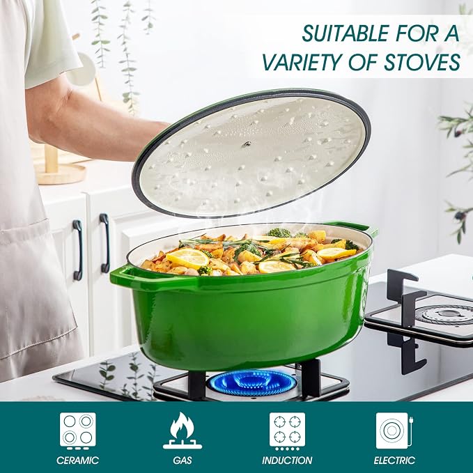 vancasso Enameled Cast Iron Dutch Oven, 9.3 Quart Dutch Oven Pot with Lid, Oval Dutch Oven Cast Iron Pot with Non Stick Enamel Coating for Bread Baking