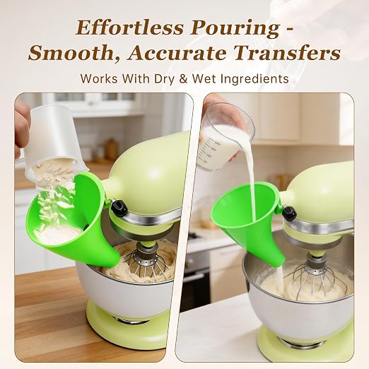 Green Mess-Free Funnel for Kitchen Aid Mixer, Kitchen Aid Attachment for 5 Qt Tilt-Head Models(KSM150), Flour Funnel for Easy Pour and Without Splashing, Easy Clean