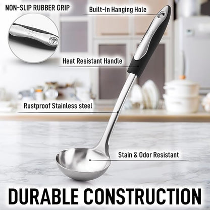 Zulay Kitchen Premium Soup Ladle - 12" Stainless Steel with Non-Slip Silicone Handle