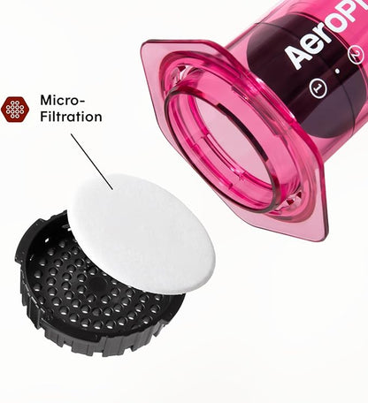 AeroPress Clear Pink Coffee Press - All-in-One French Press, Pour-Over & Espresso Style Manual Brewer, 2 Min Brew for Less Bitterness, More Flavor, Small Portable Coffee Maker, Travel & Camping
