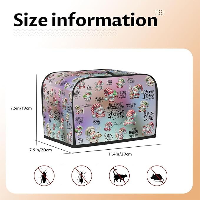 Toaster Cover 2 Slice Wide Slot Cute Christmas GnomesBread Toaster Oven Dustproof Cover Small Appliance Kitchen Covers Dust and Fingerprint Protection for Women Gift 2 Slice