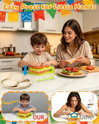 CHICHAUS Uncrustable Sandwich Maker,Sandwiches Pocket Circle Shape 3.7Inch Sandwich Cutter and Sealer,Sandwich Cutter for Kids Breakfast and lunchboxes (Green/Orange)