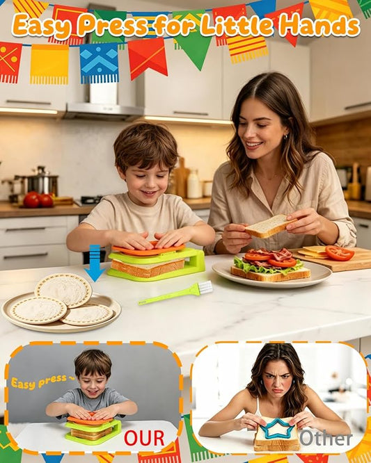 CHICHAUS Uncrustable Sandwich Maker,Sandwiches Pocket Circle Shape 3.7Inch Sandwich Cutter and Sealer,Sandwich Cutter for Kids Breakfast and lunchboxes (Green/Orange)