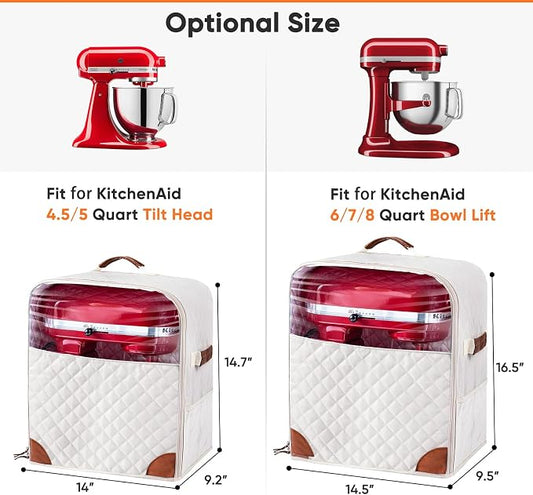 BAGSPRITE Stand Mixer Cover with Appliance Sliders Base Compatible with KitchenAid Mixer-Storage Bag for 4.5/5 Quart with Pockets for Kitchen Aid Accessories and Attachments