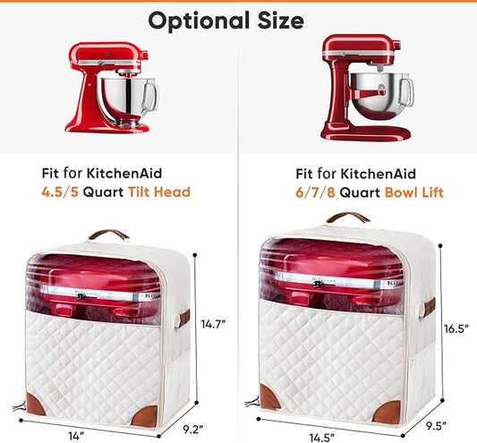 BAGSPRITE Stand Mixer Cover with Appliance Sliders Base Compatible with KitchenAid Mixer-Storage Bag for 6/7/8 Quart with Pockets for Kitchen Aid Accessories and Attachments