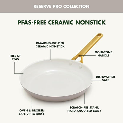 GreenPan Nonstick Reserve Pro 8" Frying Pan, NSF Certified Ceramic, Hard Anodized PFAS-Free Skillet, Stainless Steel Handles, Oven & Dishwasher Safe, Oyster Gray