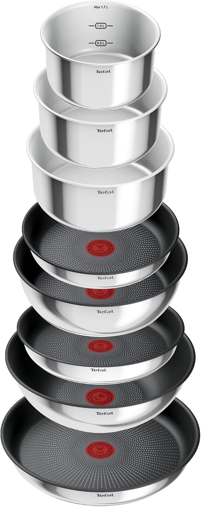 Tefal Ingenio L897SK04 20-Piece Cookware Set, Frying Pans with 2 Removable Handles, Induction, Non-Stick Coating, Stackable, Dishwasher Safe, Emotion L897SK04, Silver